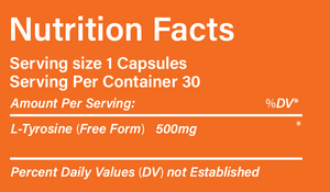 L Tyrosine 500mg Free Form, Chronic Fatigue Depression, Made in USA, Free Shipping